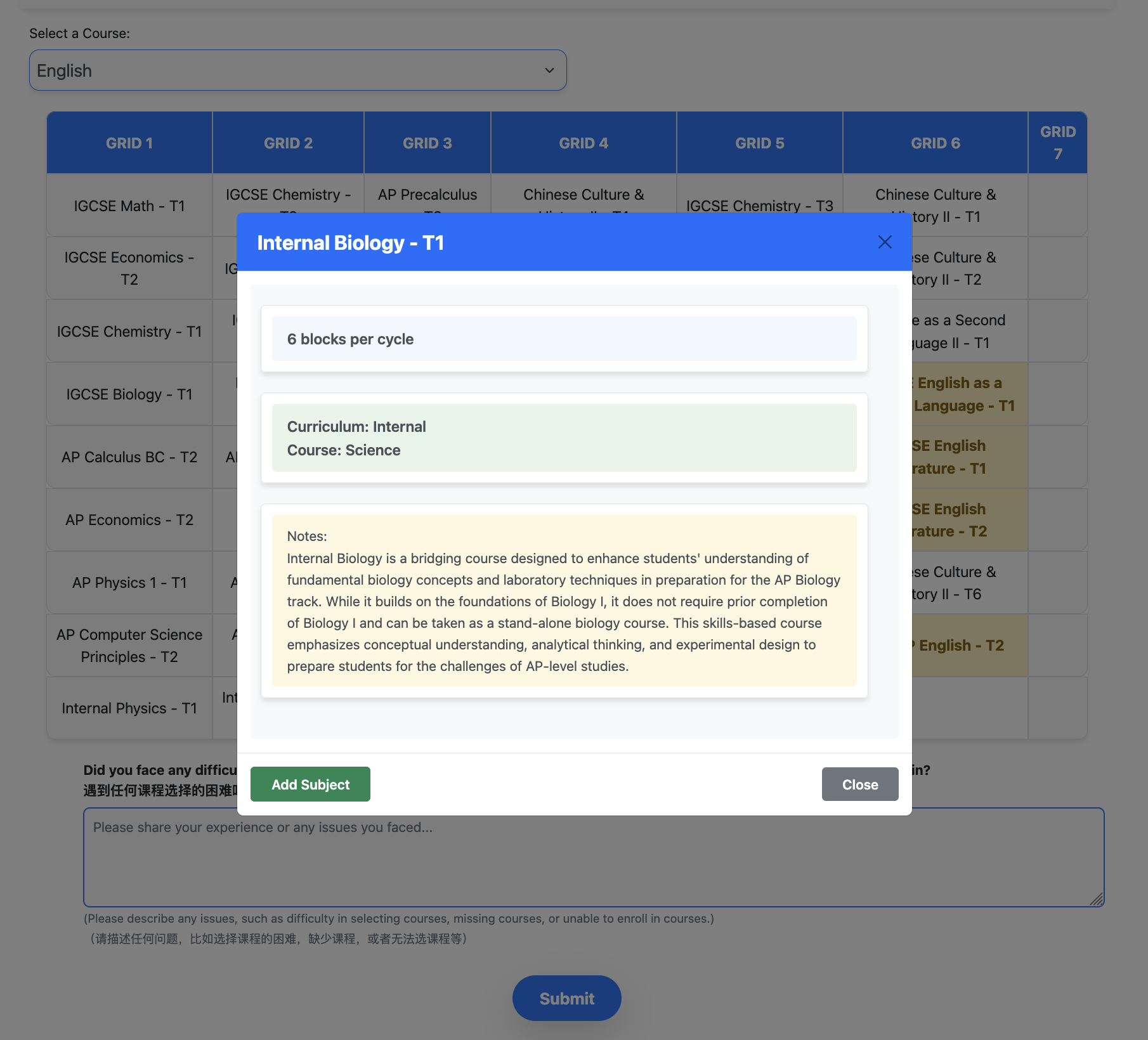 Course Selection Sample